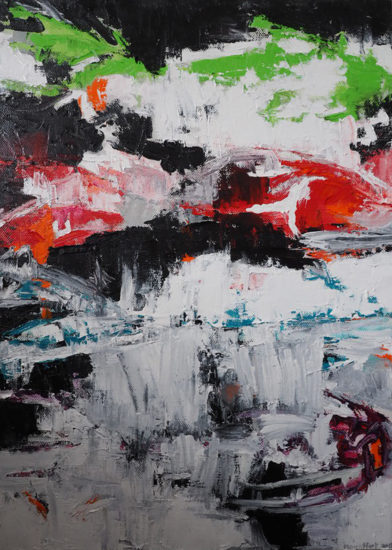 April Mountfort painting: McElhone Fish Pond, Stolen Fish