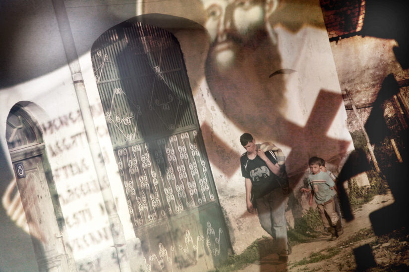 April Mountfort photograph from the Transylvania – Faded House series: Man and Boys